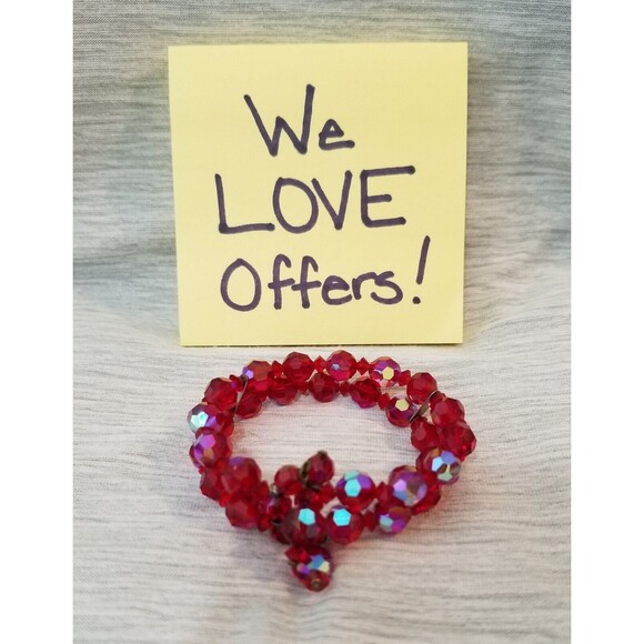 Vintage Ruby Red 2-Strand Beaded Coiled Flex Bracelet - Picture 5 of 5